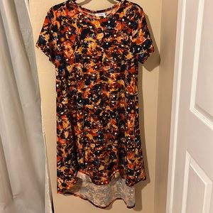 Lula Roe Orange Yellow and Black Flowers Dress Size Small